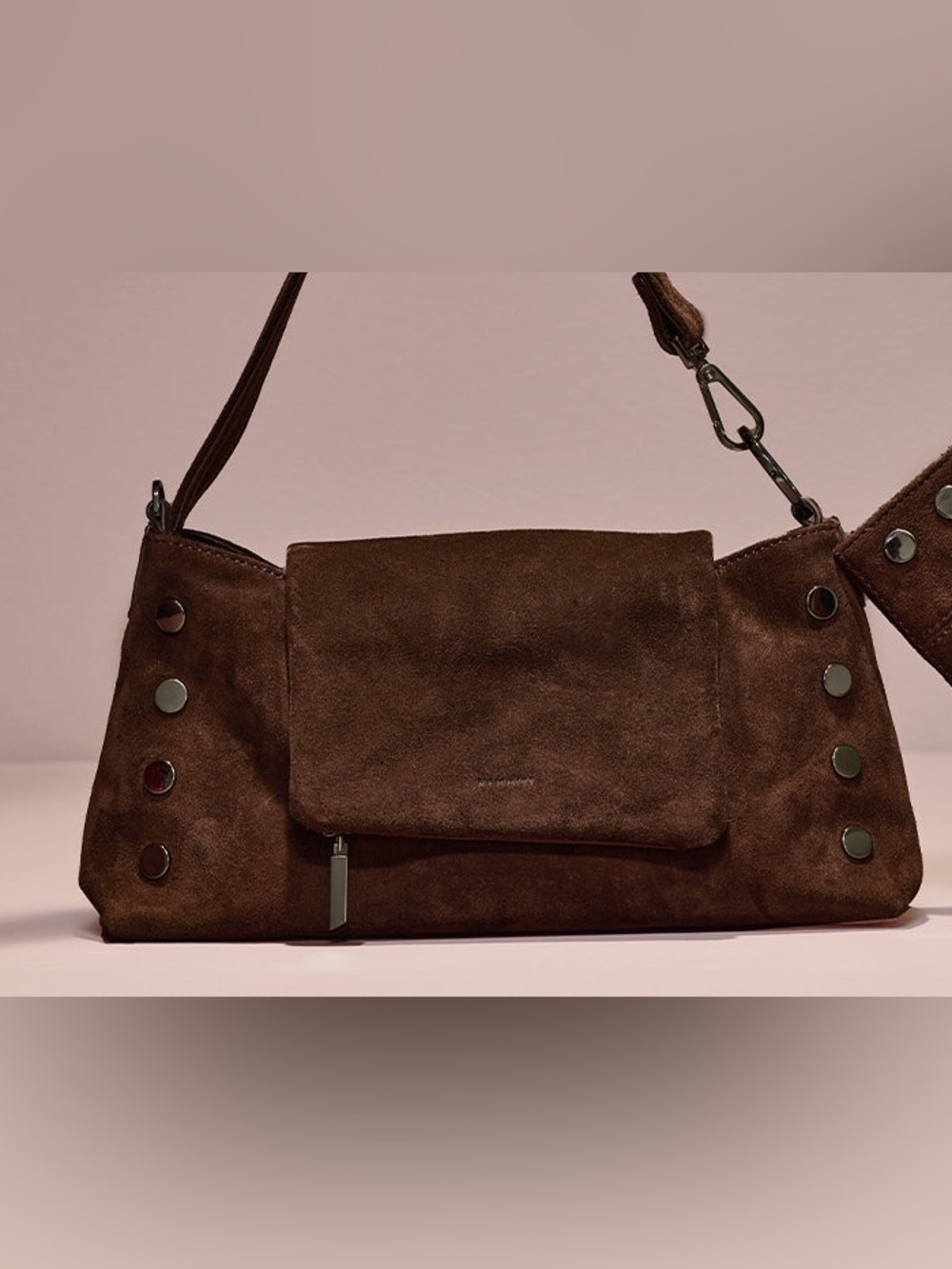 Hammitt VIP Satchel in Espresso Suede with Gunmetal Hardware